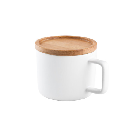 FANGIO. Tasse en céramique 230 mL avec couvercle et base en bambou personnalisé