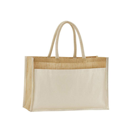 Tote Bag pocket en coton jute amidonné naturel personnalisé