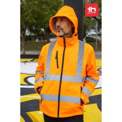 THC ZAGREB WORK. Softshell technique haute visibilité pour homme, avec capuche amovible vierge ou à personnaliser