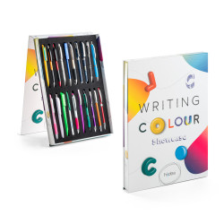 COLOUR WRITING SHOWCASE. Présentoir avec 20 stylos colorés vierge ou à personnaliser