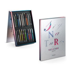 SIGNATURE WRITING SHOWCASE. Présentoir avec 20 stylos en métal vierge ou à personnaliser