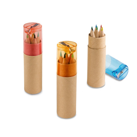 ROLS. Boîte à crayons avec 6 crayons de couleur et taille-crayon personnalisé