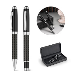 CHESS. Kit roller et stylo à bille en métal et fibre de carbone personnalisé